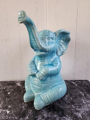 Vintage blue elephant ceramic figurine