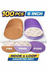 6 Inch Sandpaper Disc 100 Pack Hook Loop Orbital DA Sander Grit 40-3000
