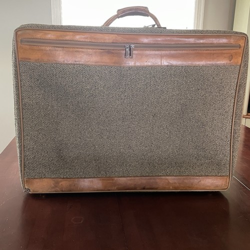 Vintage Hartmann Suitcase Large Tweed Leather Luggage Bag 26x20x9” Distressed 9#