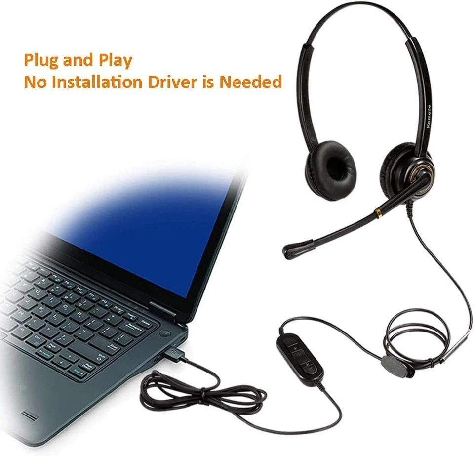 USB Headset with Microphone Noise Cancelling and Volume Controls, Computer PC... - Image 3 of 4
