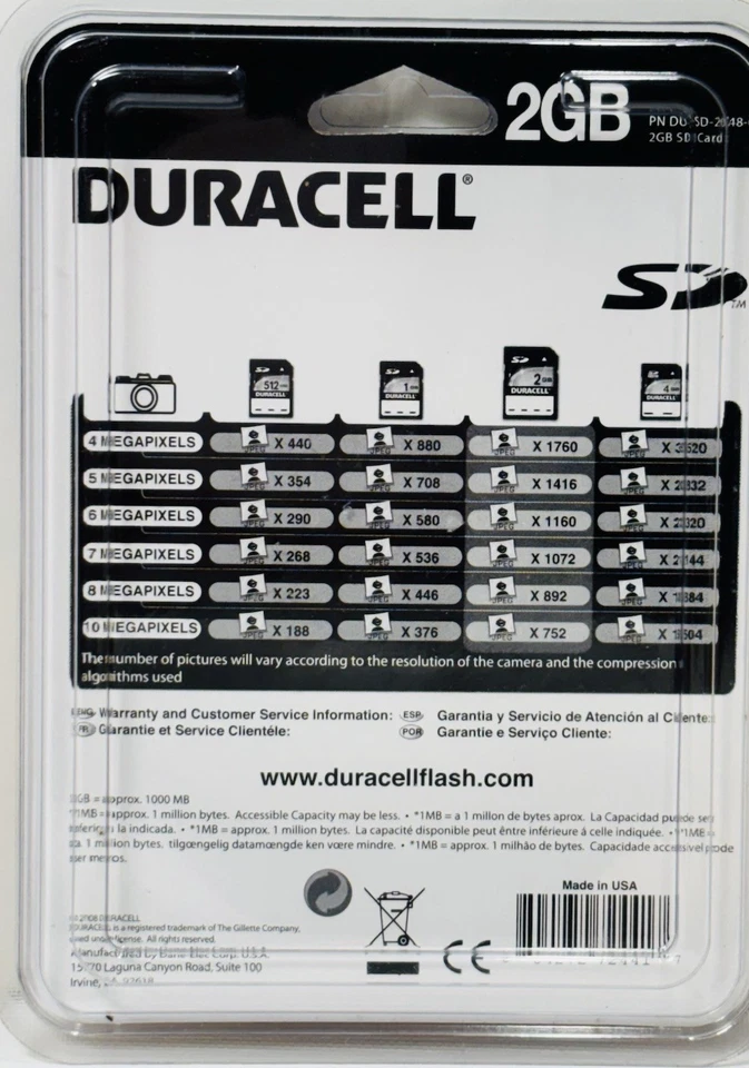Duracell SD Flash Memory Card 2 GB, New in Original Unopened Packaging - Image 3 of 3