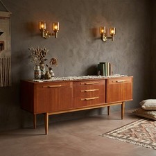 Sideboard Vintage Teak Design Inglese Anni 60 Originale Restaurato 5 Cassetti