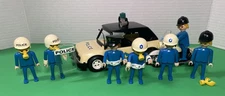Vintage Playmobil Police Lot Car Motorcycle Seven Figures Gas Mask police shield