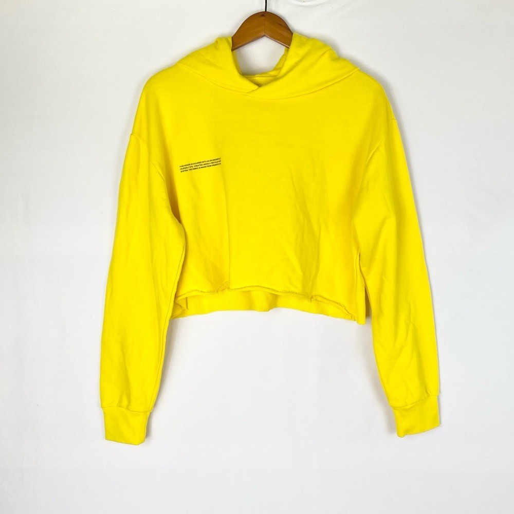 Pangaia Organic Cotton Cropped Hoodie Yellow Size Medium Raw Hem