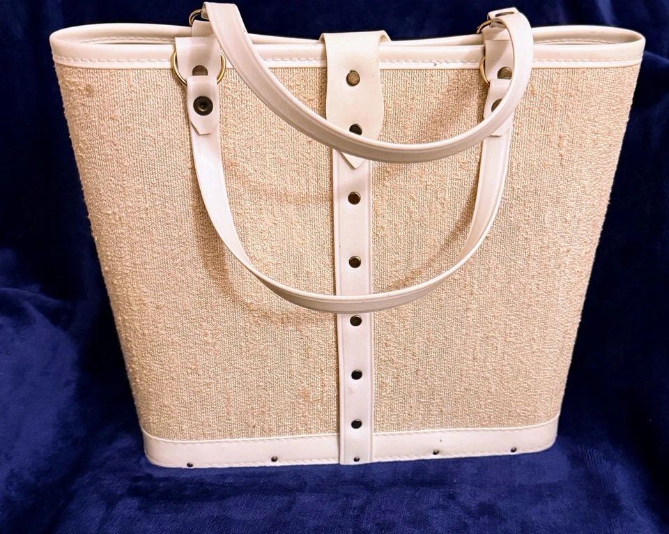 Bolso de mano vintage de lona con etiqueta tono joya años 60 pájaros artesanías hechas a mano Foto 2 de 4