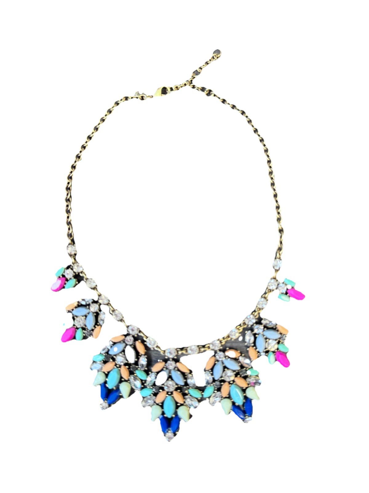 J.Crew Statement Necklace Multicolored Stones Gol… - image 4