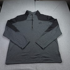 Under Armour Pullover Mens 3XL Gray Black Grid Fleece ColdGear 1/4 Zip