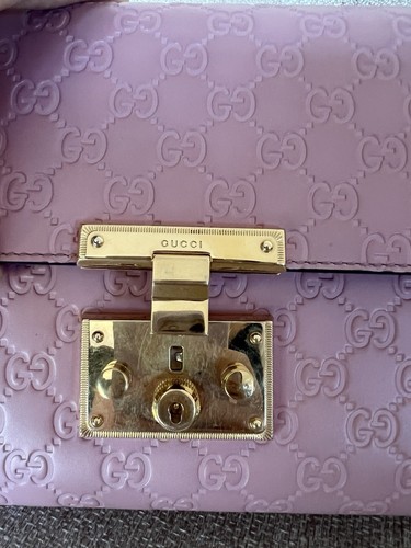 Gucci Guccissima Medium Pink Shimmer Padlock Chain Shoulder Bag - Picture 10 of 12