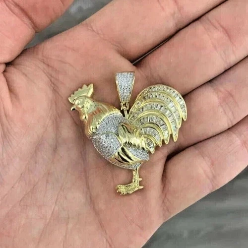 3.5 Ct Round Cut Moissanite Men's Rooster Custom Pendant 14K Yellow Gold Plated - Image 3 of 4