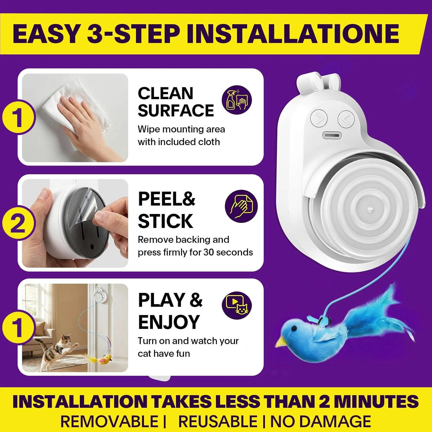 Interactive Cat Toys Indoor Cats Automatic Electric Flying Bird Feather Mouse