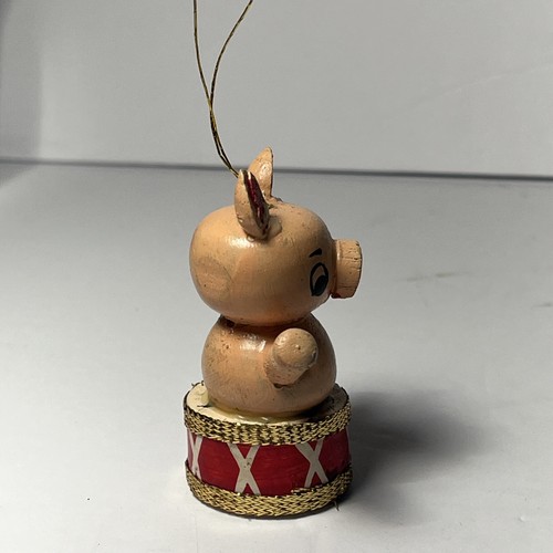 Vintage Christmas Ornament Wood Pig Hog Dummer Boy 80s Handpainted - Bild 4 von 5