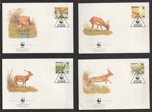 1988 Botswana Antelope Red Lechwe FDC. WWF Wildlife Fund Set 4 First Day Covers - 第 1/5 張圖片