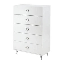 Benzara Five Drawers Wooden Chest In Contemporary Style, White White