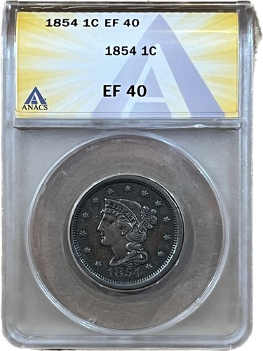 1854 1C Braided Large Cent ANACS EF40 Key PROBLEM FREE Early Copper Type Coin - Picture 2 of 6