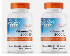 2 packs - Doctor's Best - Vitamin D3 50 mcg 2000 IU 180 Softgels Exp 2027
