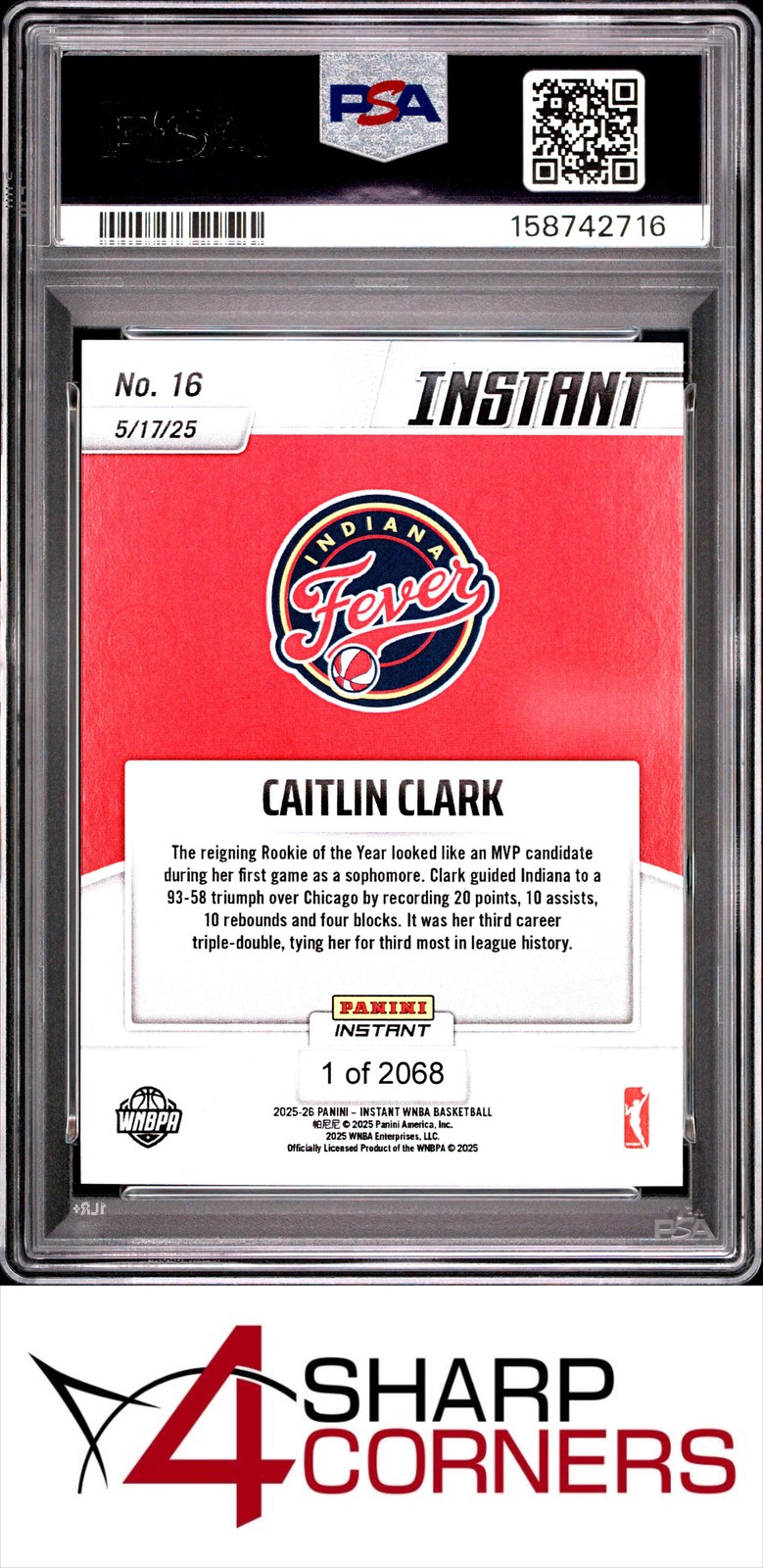 2025 PANINI INSTANT WNBA #16 CAITLIN CLARK #/2068 PSA 10 view 2