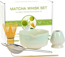 Matcha Whisk Set, Japanese Tea Set Includes Matcha Bowl with Spout, Bboo
