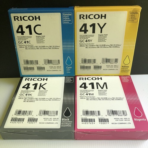 4 oryginalne wkłady atramentowe RICOH 41 Black Cyan Purgenta Yellow 2020 / 2021 NOWE partia