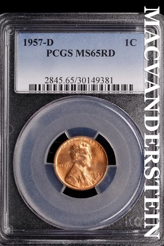 1957-D Lincoln Wheat Cent-PCGS MS 65 RD Choice Gem BU No Reserve #SLL268