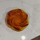 Vtg Fenton MCM Orange Swirl Ashtray Candy Trinket Dish Heavy Art Glass Amberina
