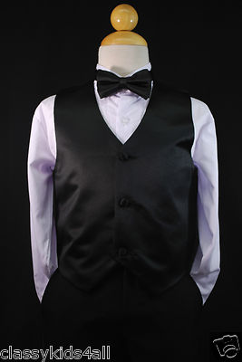 Infant Toddler Teen BLACK VEST /& BOW TIE for Tuxedo Suit Sz 0M-48M, 5-20