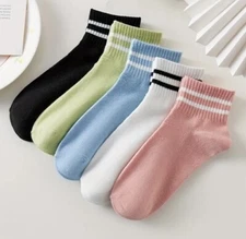 5 Pk Retro Design Tube Socks Assorted Striped Ankle Crew Old School Cotton Socks