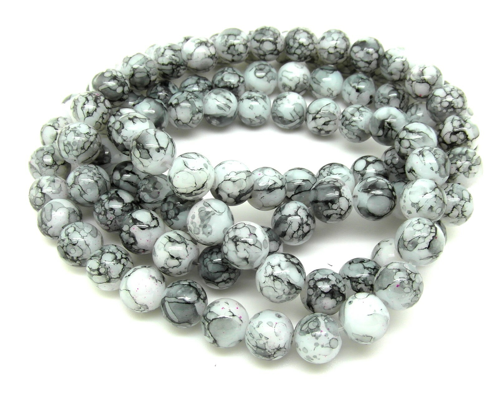 Off White Black Mottled Marbled Glass Beads 8mm 1 Strand Approx 100pcs Crafts