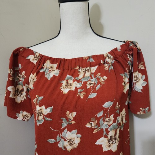 SWEET WANDERER size Large Off Shoulder Floral Boho Chic Flowy Rust Top - Picture 4 of 12