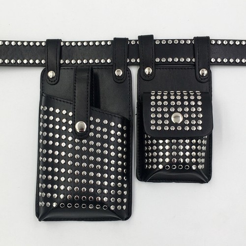Lady Punk Rivet Belt Fanny Pack Waist Bag PU Leather Chest Purse Crossbody Belt - Picture 8 of 13