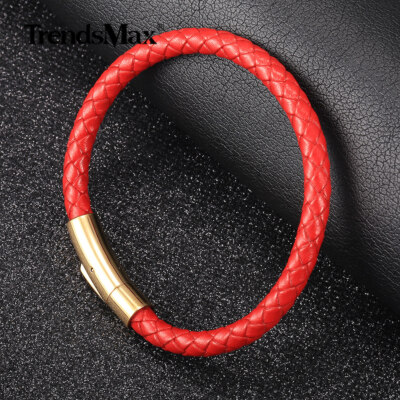 4/6mm Red/Brown/Black Braided Leather Rope Bracelet Stainless Steel Gold Clasp