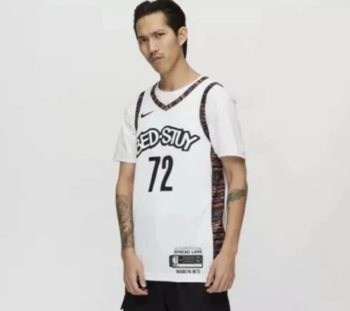 Nike Brooklyn Nets White Biggie City Jersey Swingman Size Large L 48 CU0192 100