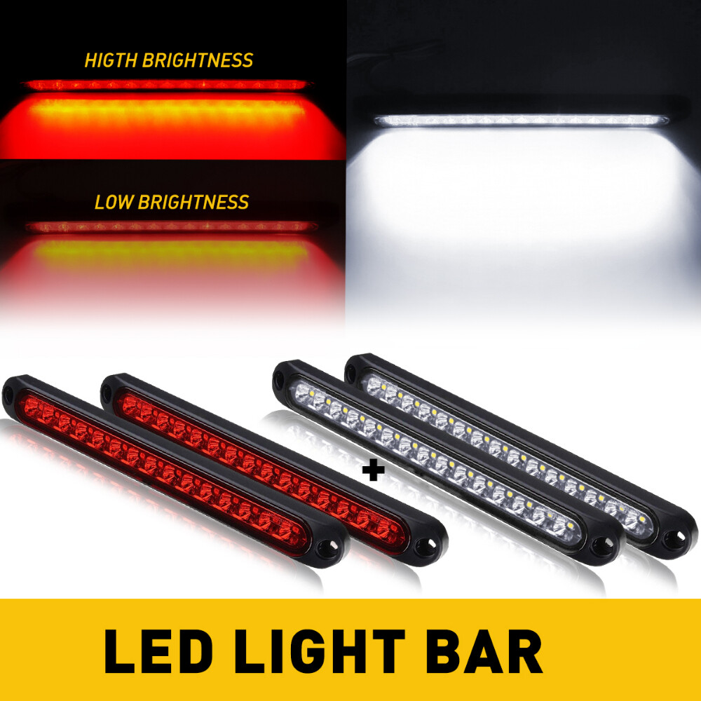 4x LED White Reverse Backup Light Red 3rd Third Brake Light Tail Strip Bar Combo