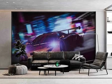 3D  Racing Car Wallpaper Wall Mural Removable Self-adhesive Sticker2399