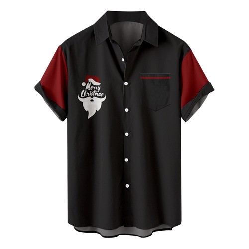 Men Christmas Short Sleeve Tee Shirt V-Neck Polo T-shirt Santa Hawaii Beach Tops - Foto 20 di 55