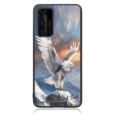 Personalised Text Back Case For Huawei Phone Series - Bald Eagle Snowy Mountain