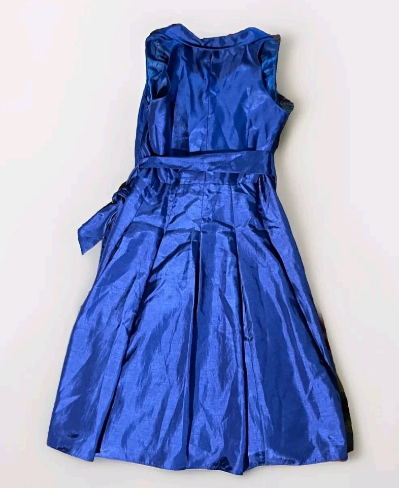 Vtg Evan Picone Cocktail Dress Women’s Size 10 Satin Blue Wrap Tie Sleeveless - Image 2 of 4