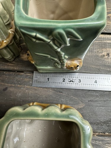 Lot Of 4 Glazed Ceramic Bamboo Planters Pot Succulent Asian Frog - Picture 8 of 8