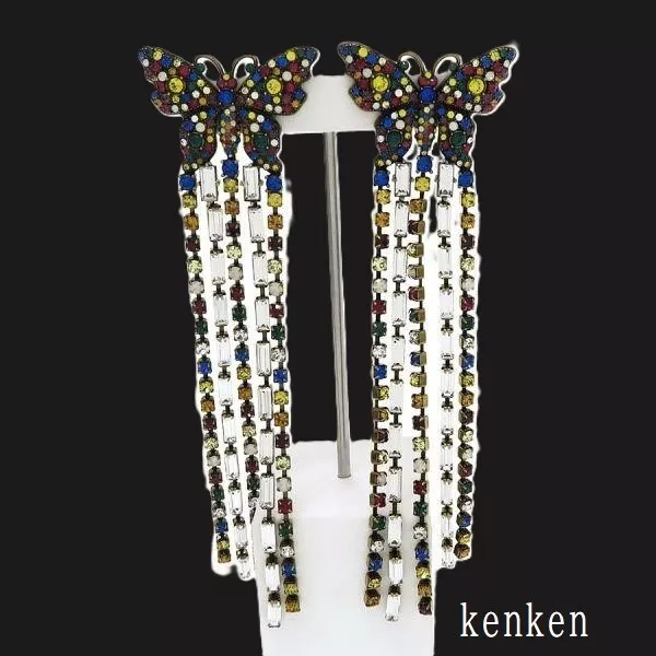 Boucles d'oreilles GUCCI AUTHENTIQUE or GG papillon bijou strass frange kenkenjp rouge bleu