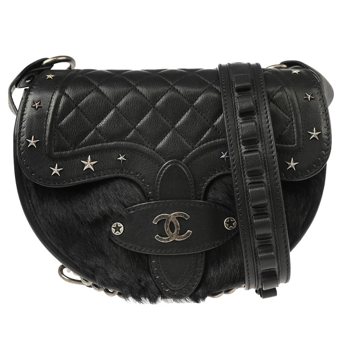 Chanel Black Calfskin Pony Hair Paris-Dallas Shoulder Bag