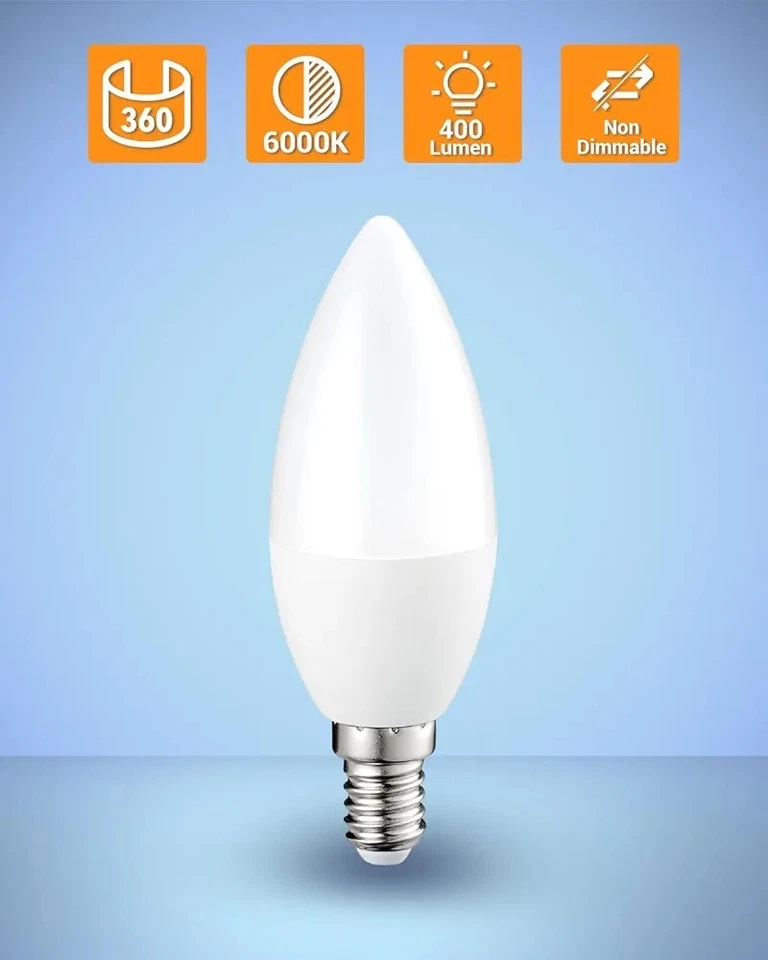 E14 LED Light Bulb 5W 6000K 40W Small Edison Screw 400lm Non Dimmable 6 Packs - Image 4 of 4
