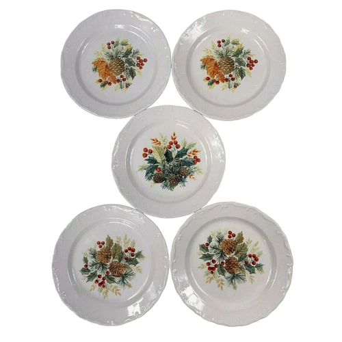 Gibson Grand Nobility Christmas Holiday Dessert Salad Plates Pine Cones Lot of 5