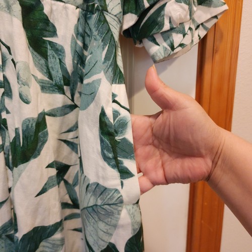 Johanna Ortiz x H&M Linen Blend Midi in Green Palm Leaf Dress L Boho CottageCore - Picture 10 of 23