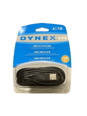 Dynex 6 ft USB 2.0 A-to-B Cable Support Up To 480 Mbps NEW