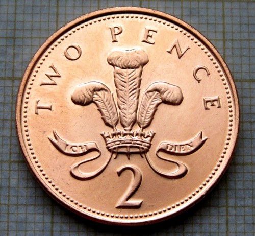 GREAT BRITAIN ELIZABETH II 2000 2 PENCE, Prince of Wales BADGE, MAGNETIC UNC - 第 1/6 張圖片