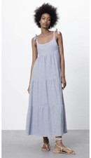 ZARA TIERED COTTON DRESS LIGHT BLUE | SIZE M | 7521/303 | BNWT