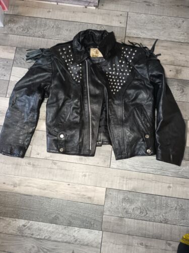 Vintage AMI Womens Studded Motorbike Leather Jacket Size Medium