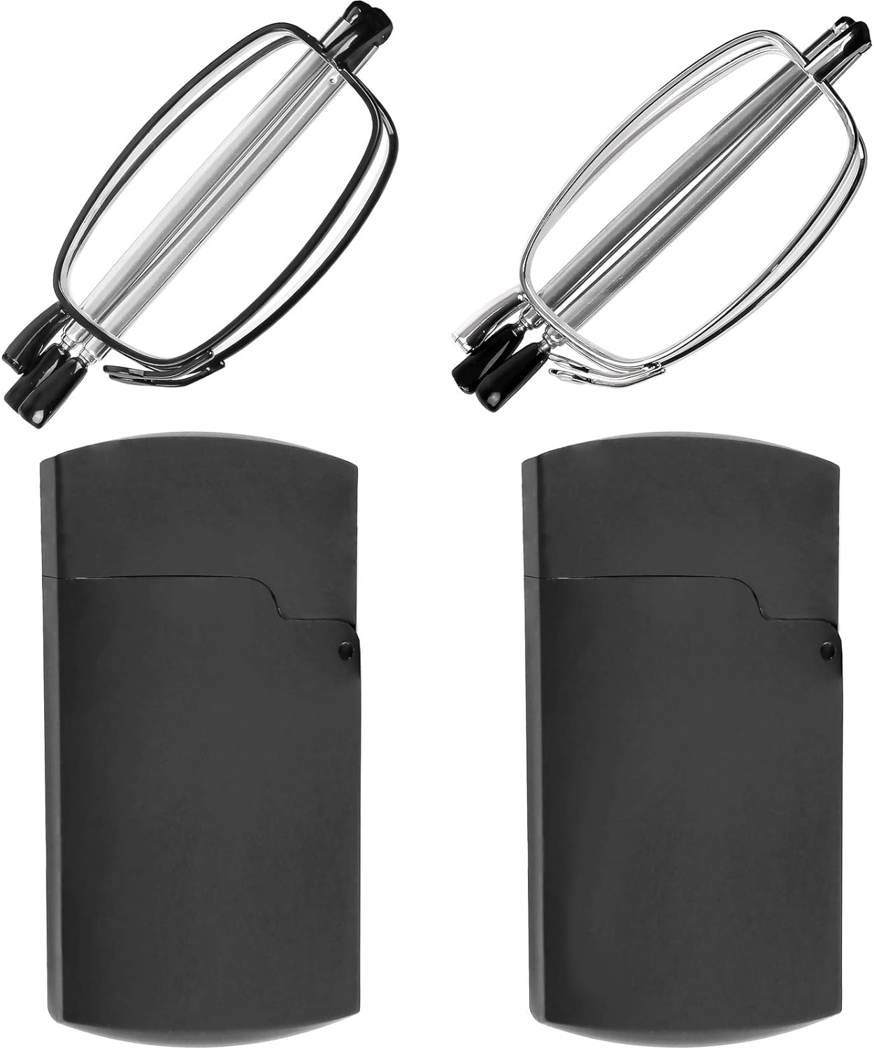 Reading Glasses 2 Pair Black and Gunmetal Readers Compact Folding Unisex Glasses-image