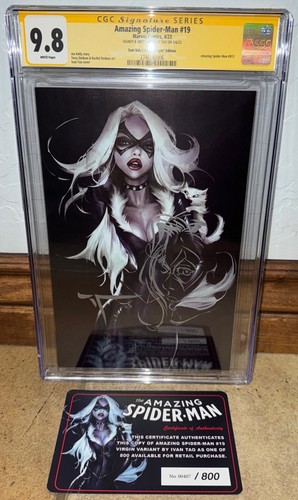Amazing Spider-Man #19 CGC 9.8 SS Signed SKETCH Ivan Tao VIRGIN Comics Black Cat - Picture 2 of 3