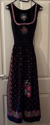 Wenger Austrian Style Dirndl Gr. 36 Schwarz Pink Leinen Baumwolle Rosen