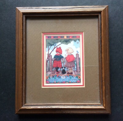 Mary Engelbreit Framed Matted Art Make A Wish Girls Puppy Wood Frame Sweet Small